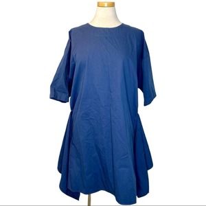 Caron Callahan Cotton Button Back Layered Apron Dress Blue